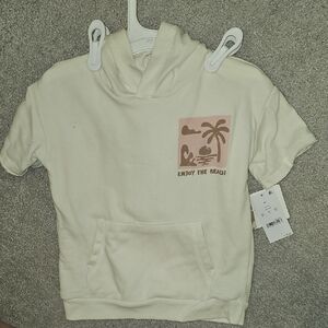 Kids Cream Hoodie with Beach Graphic